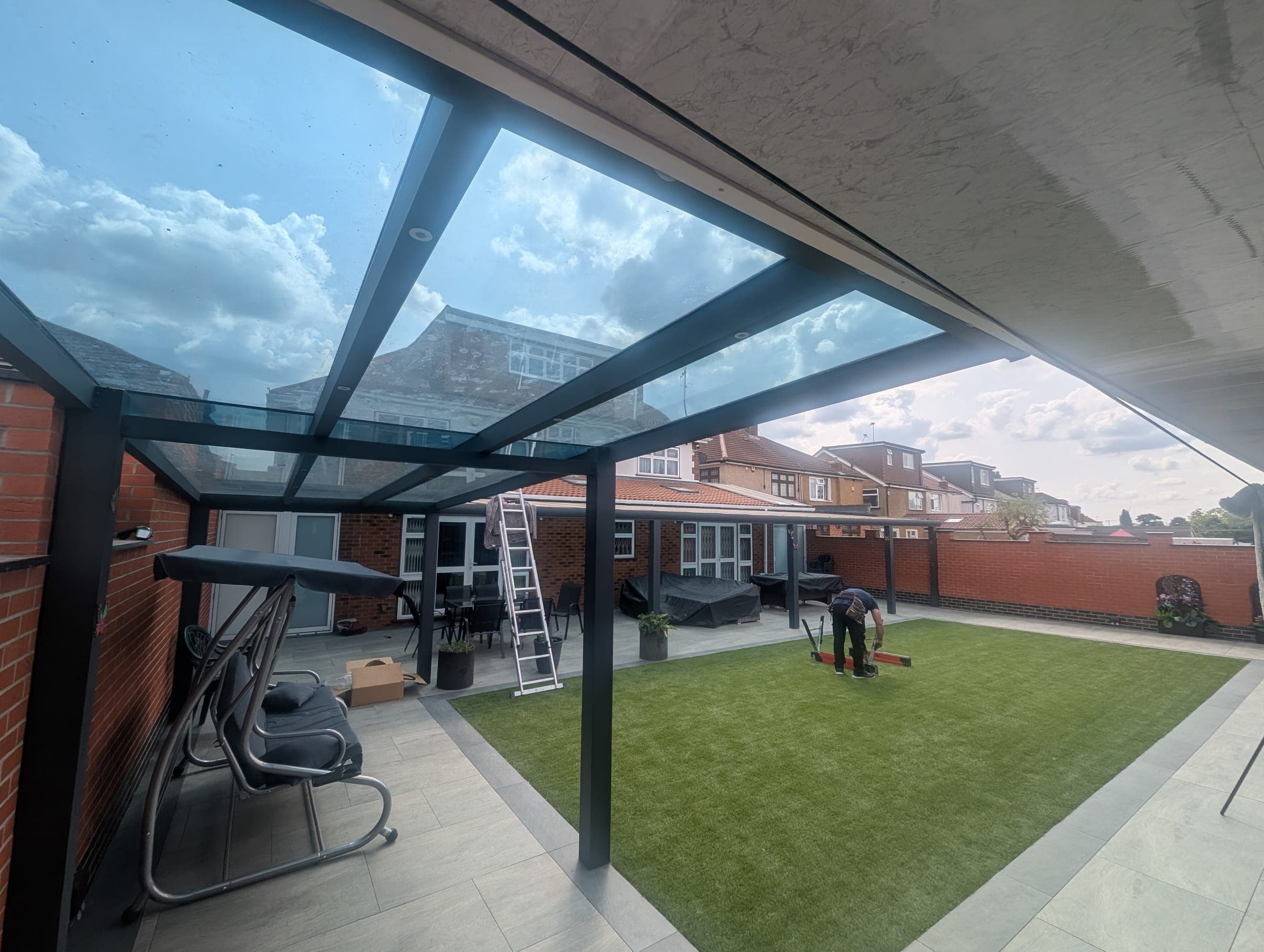 Glass veranda roof viewed from beneath